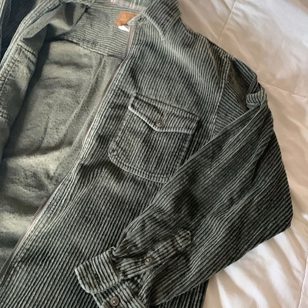 Corduroy zipper shirt jacket women medium olive green - Picture 7 of 13